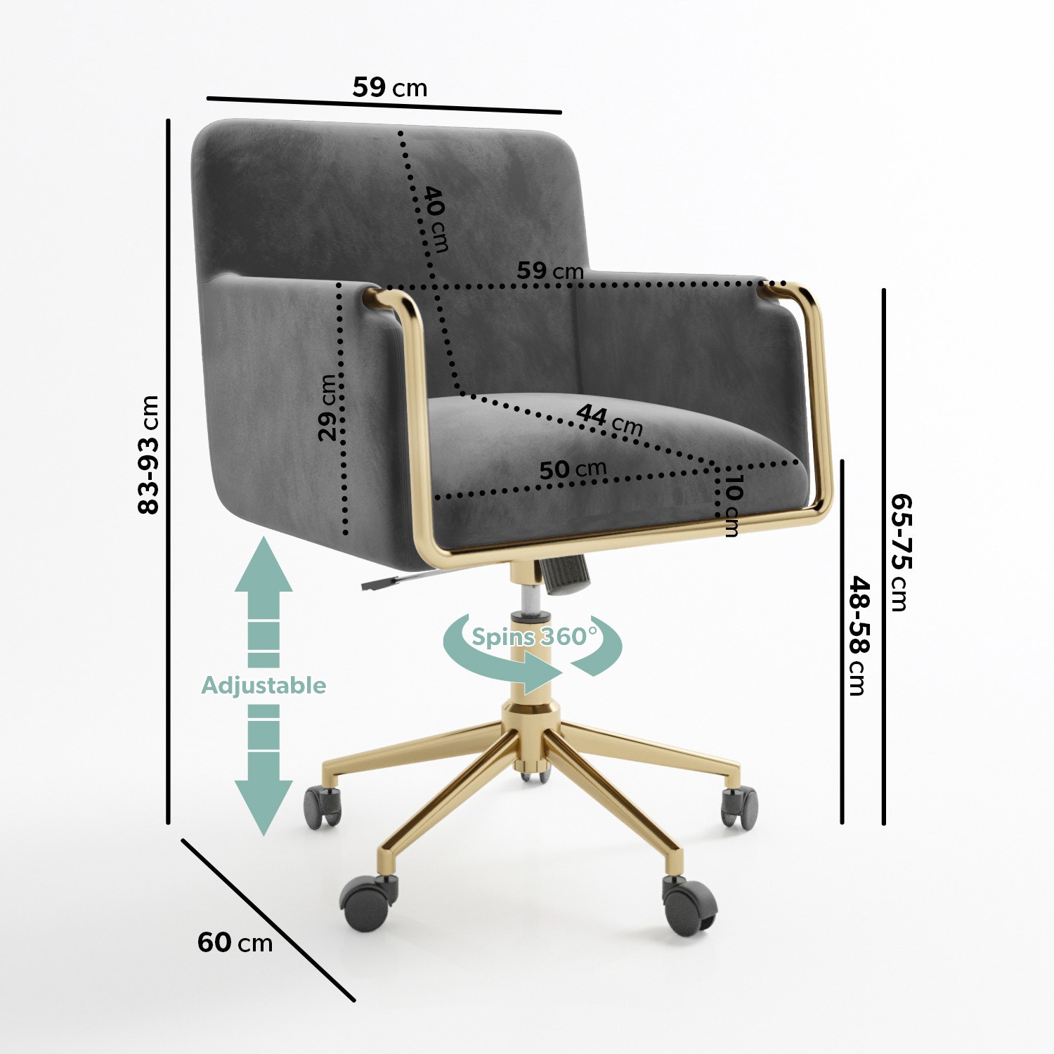 Read more about Grey velvet tub swivel office chair sonny